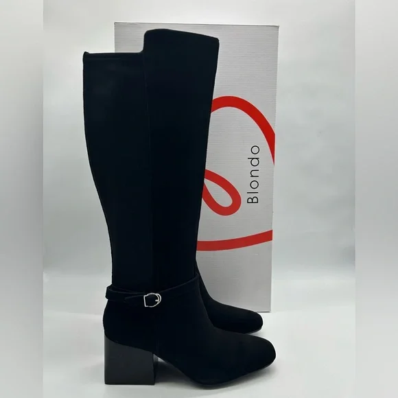 Blondo Twyla Waterproof Tall Boots Black Suede Size 9M Block Heel New In Box - Picture 13 of 13